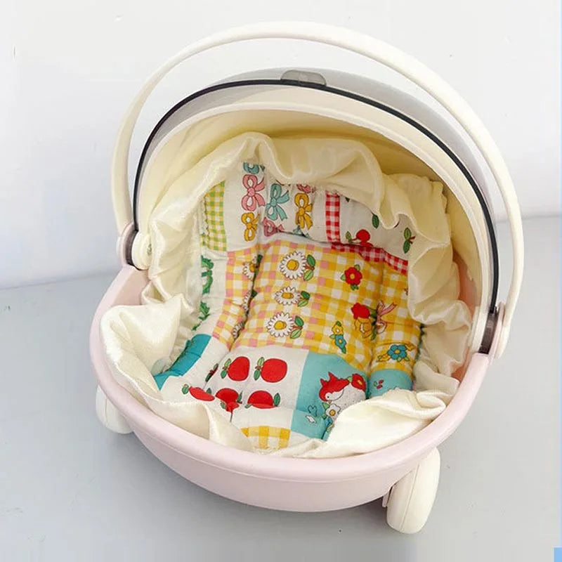 1/2pc Doll Bed Baby Stroller Storage Box with Mat for Labubu Space Module Doll Sleep Cradle Cart Dolls Bed Furniture Accessories