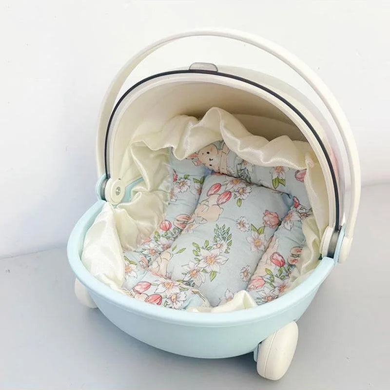 1/2pc Doll Bed Baby Stroller Storage Box with Mat for Labubu Space Module Doll Sleep Cradle Cart Dolls Bed Furniture Accessories