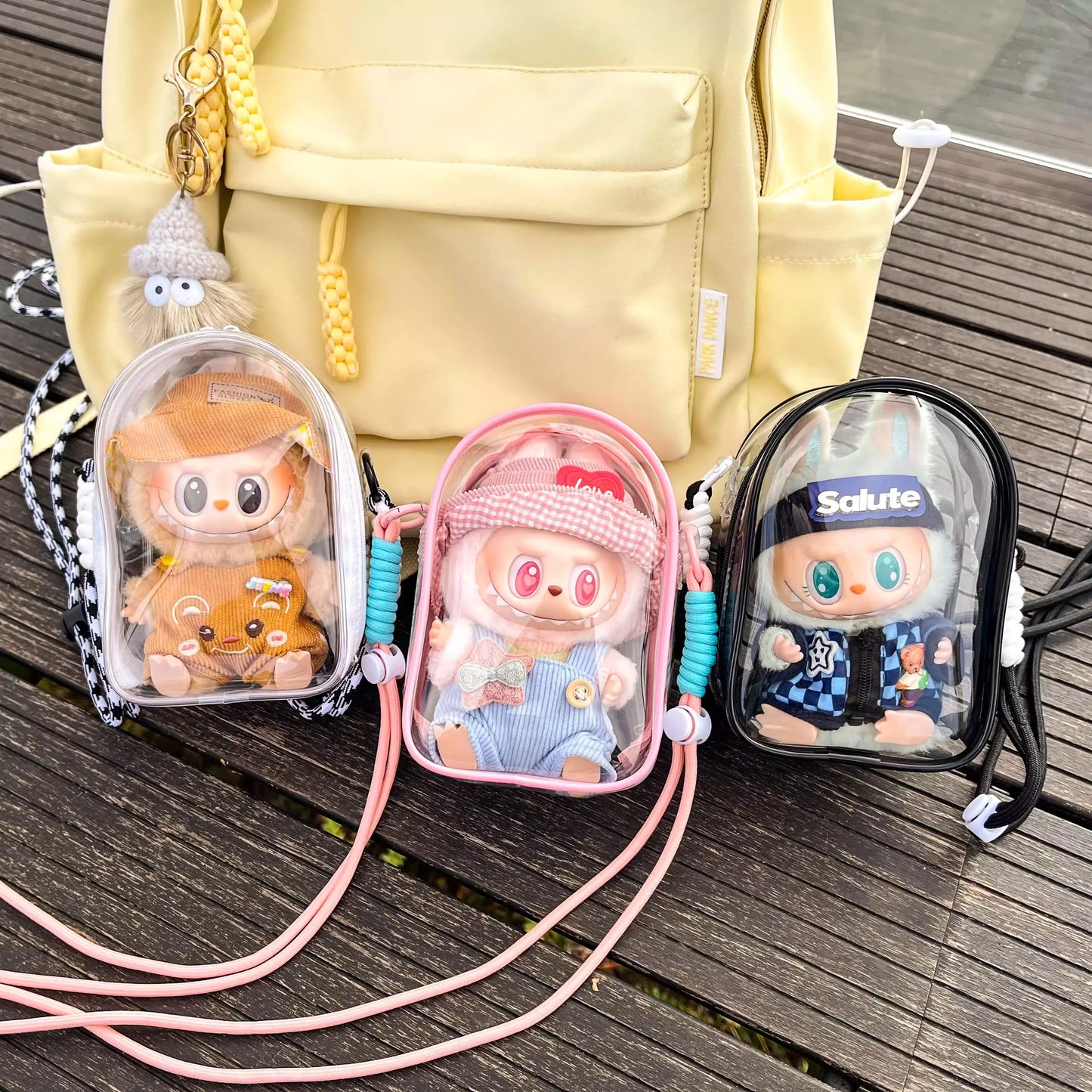 Labubu Protect Case Labubu Sitting Party 15/17cm Cotton Doll Shoulder Pain Bag PVC Storage Bag Labubu Walk Bag Dustproof