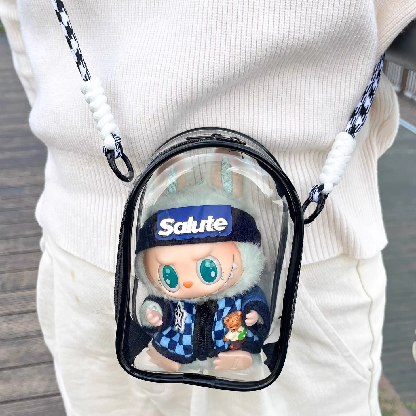 Labubu Protect Case Labubu Sitting Party 15/17cm Cotton Doll Shoulder Pain Bag PVC Storage Bag Labubu Walk Bag Dustproof